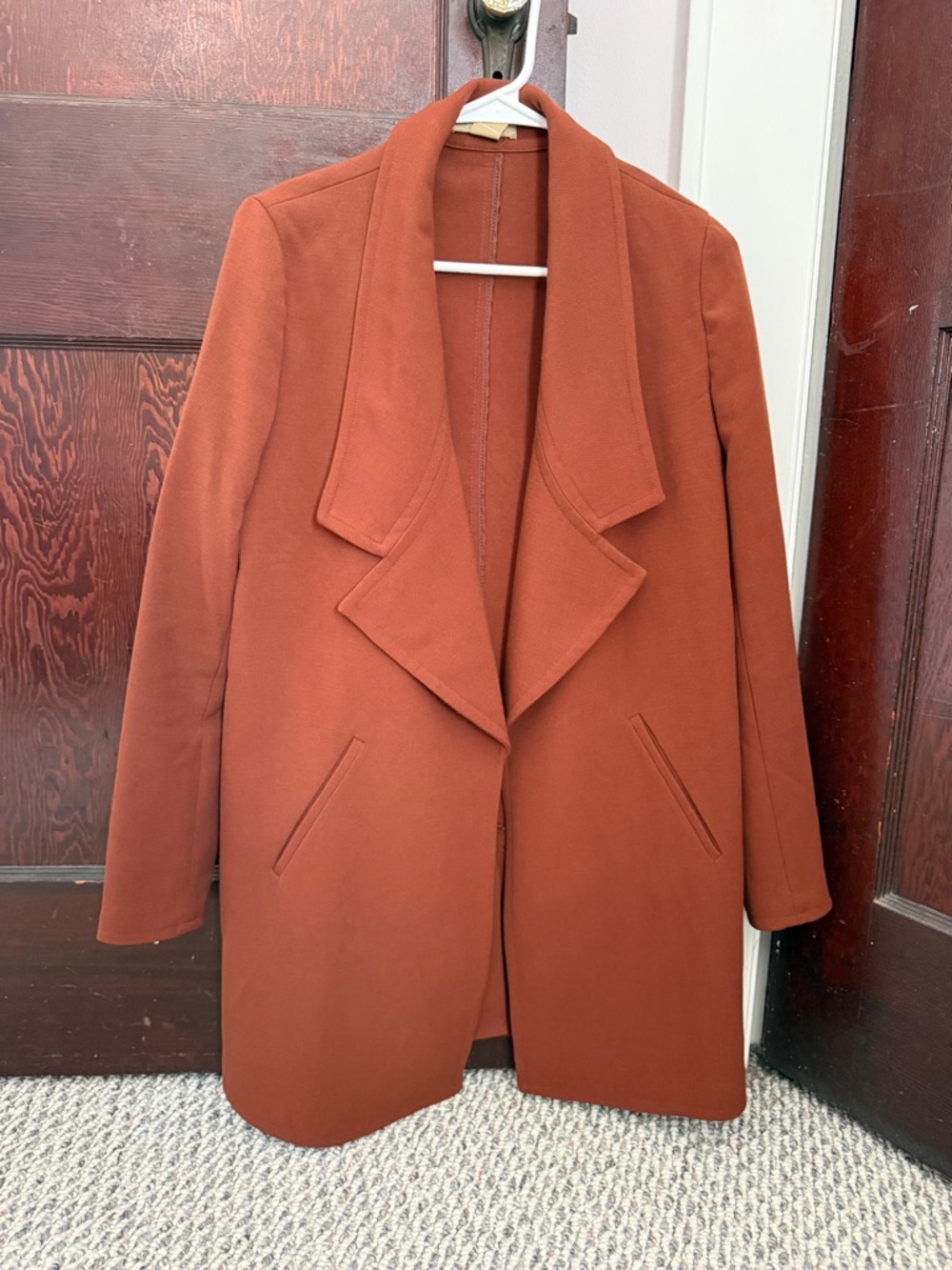Joan Vass Rust Open-Front Trench Coat